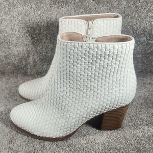 Billy Ella Ankle Boots White Woven Leather Block Heel Women 9.5